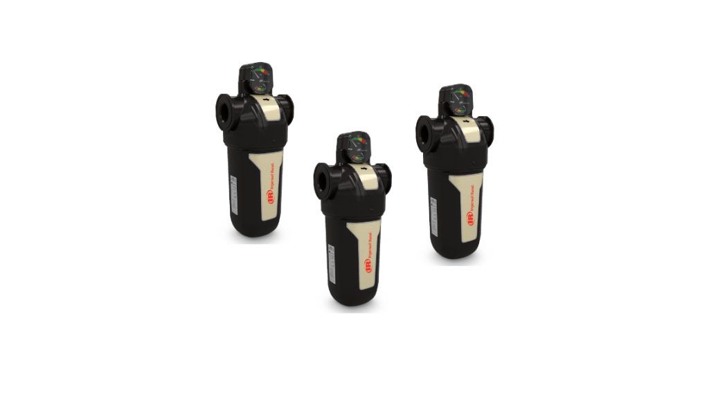 Three industrial filter units from Air Centers of Florida arranged in a staggered line on a white background.