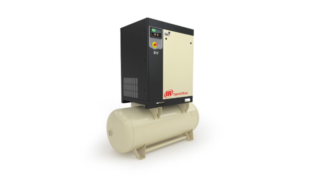 Stationary industrial air compressor from Air Centers of Florida on a white background.