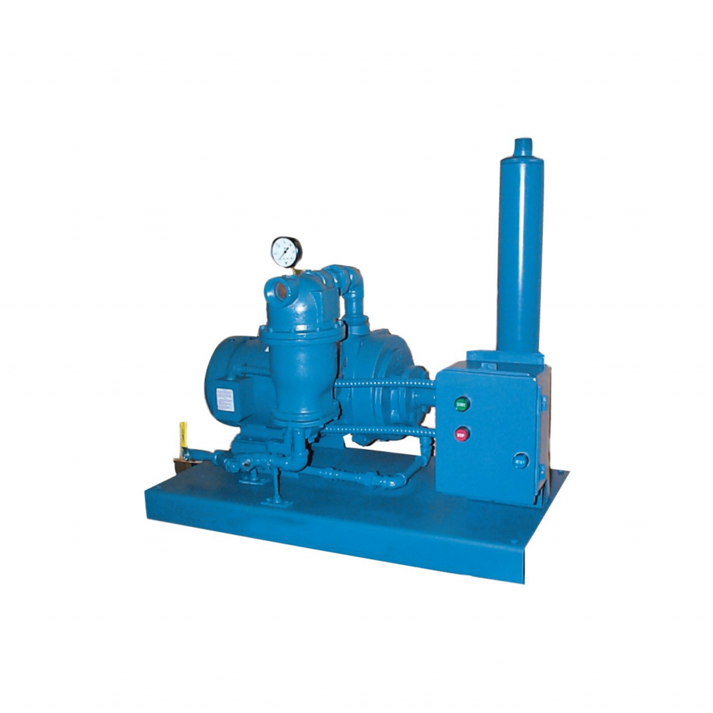 Kinney liquid ring vacuum pump skid with motor and control cabinet