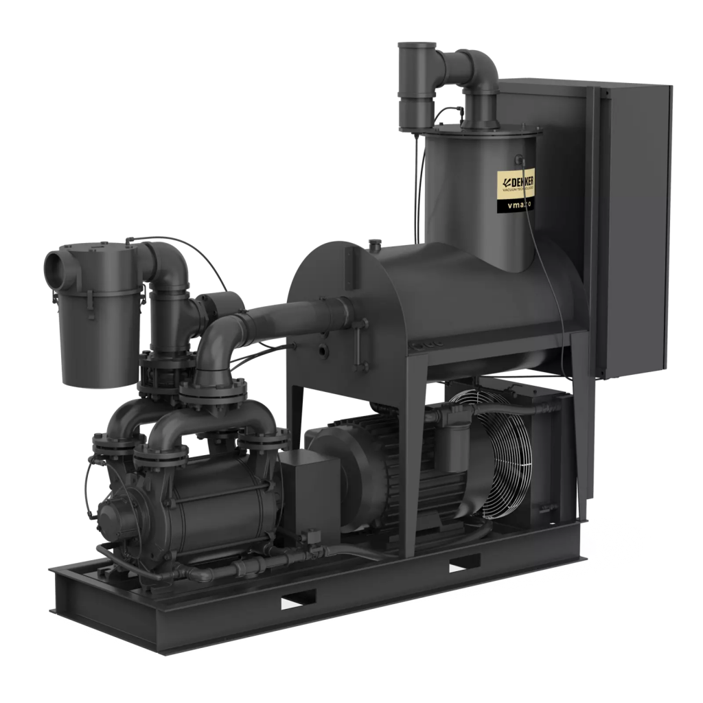 Dekker Vmax vacuum system, Vmax liquid ring vacuum pump, industrial vacuum system, high capacity vacuum pump, liquid ring vacuum technology, low noise vacuum system, energy efficient vacuum pump, oil sealed vacuum system, continuous duty vacuum pump, industrial process vacuum equipment